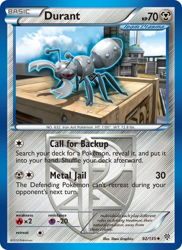 Durant Uncommon Pokemon card #92 from Plasma Storm