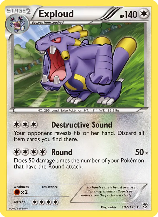 Exploud Rare Pokemon card #107 from Plasma Storm
