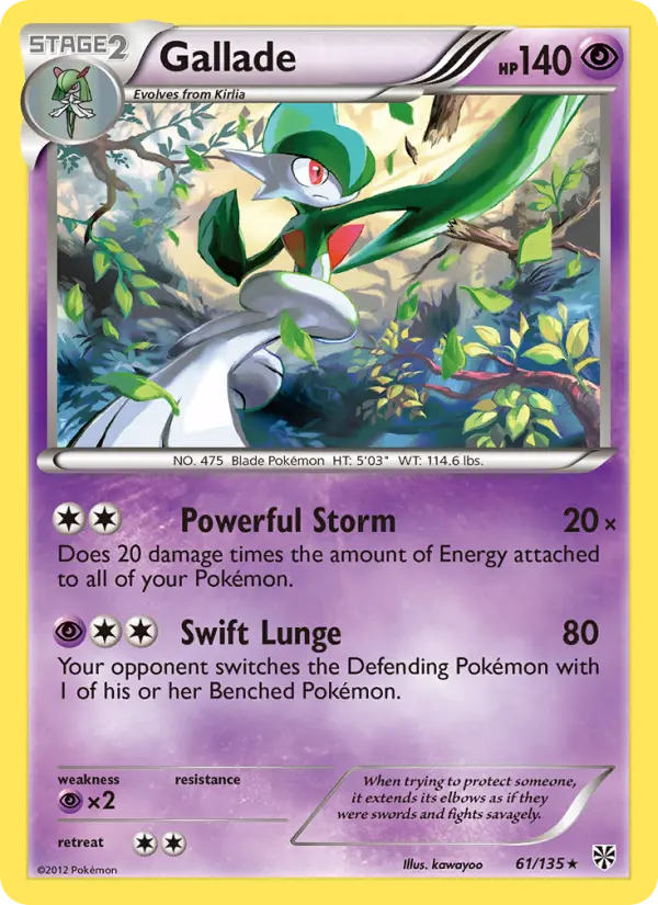 Gallade Rare Pokemon card #61 from Plasma Storm