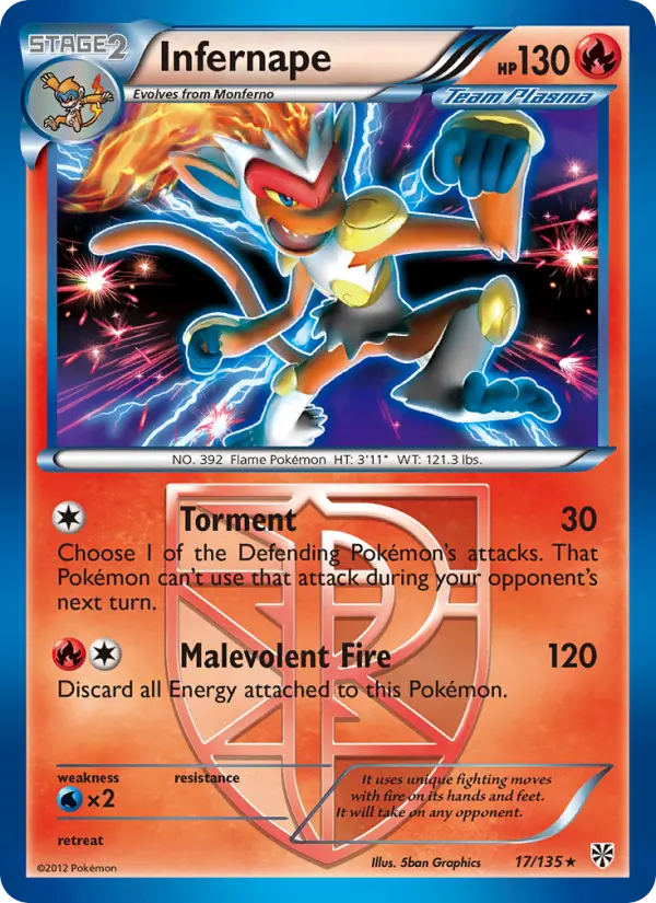 Infernape Rare Pokemon card #17 from Plasma Storm