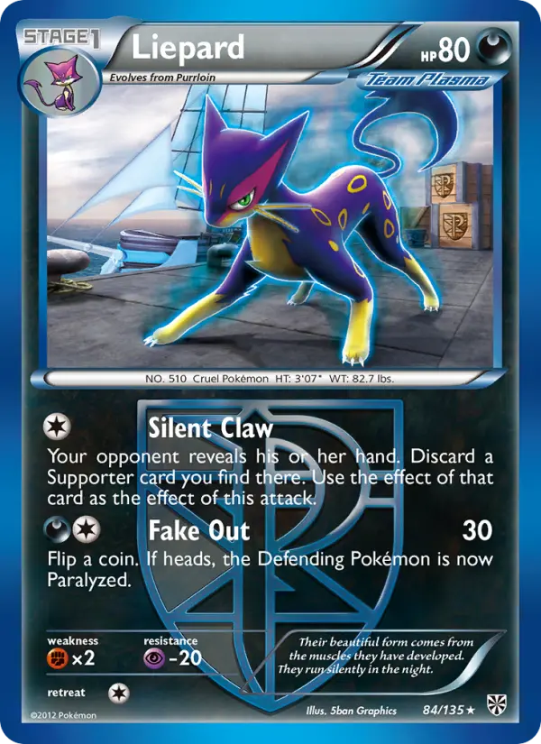 Liepard Rare Pokemon card #84 from Plasma Storm