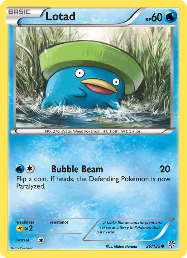 Lotad Common Pokemon card #29 from Plasma Storm