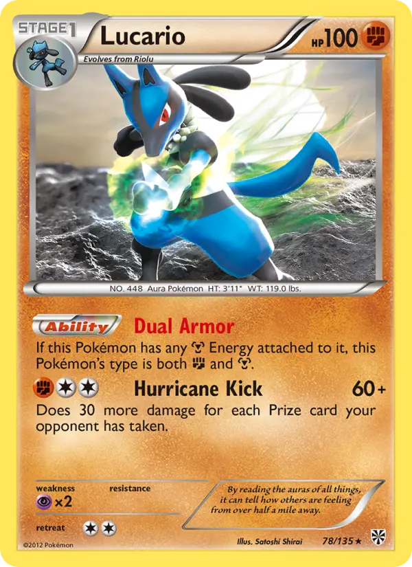 Lucario Rare Pokemon card #78 from Plasma Storm