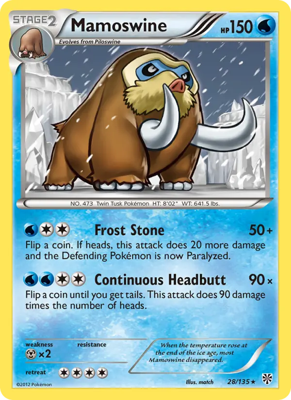 Mamoswine Rare Pokemon card #28 from Plasma Storm