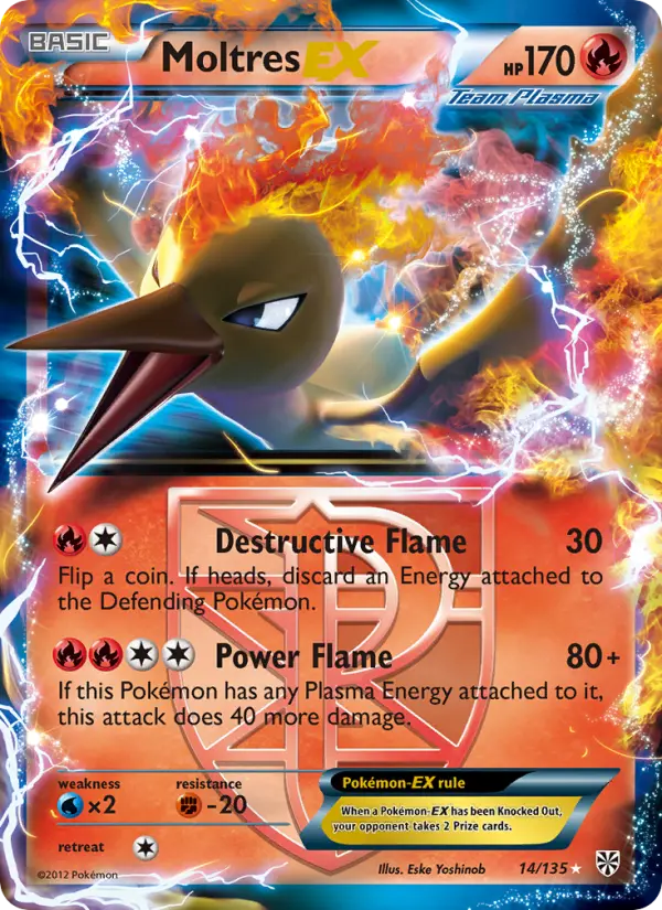 Moltres-EX Rare Pokemon card #14 from Plasma Storm