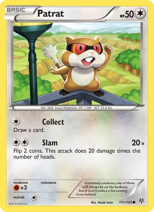Patrat Common Pokemon card #111 from Plasma Storm