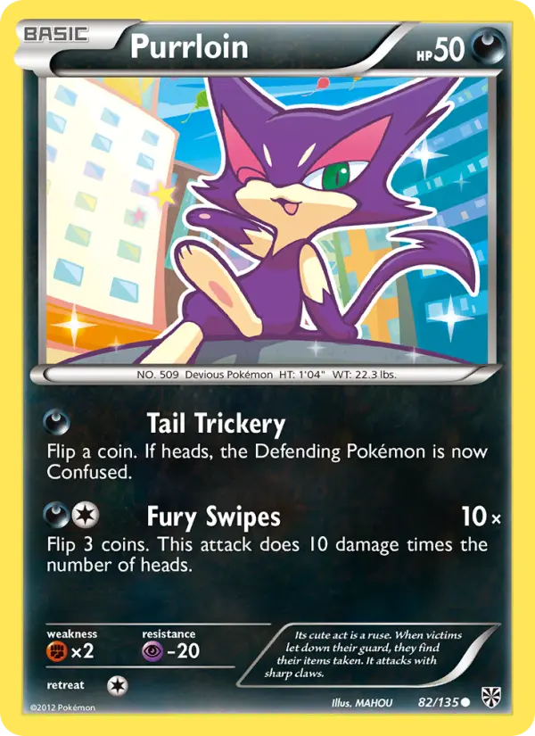Purrloin Common Pokemon card #82 from Plasma Storm