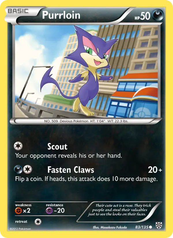 Purrloin Common Pokemon card #83 from Plasma Storm