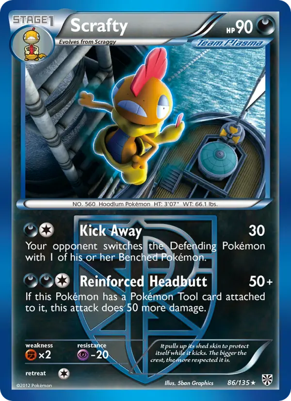 Scrafty Rare Pokemon card #86 from Plasma Storm