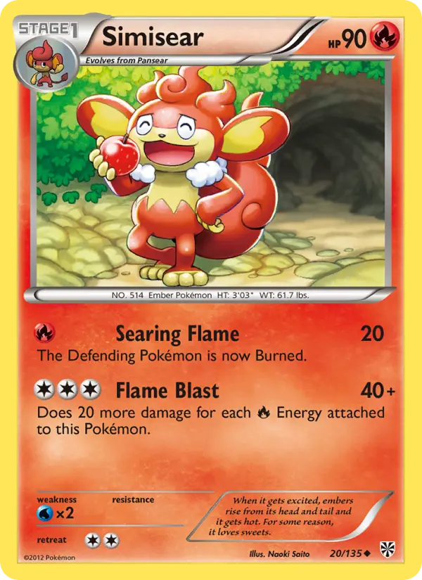 Simisear Uncommon Pokemon card #20 from Plasma Storm