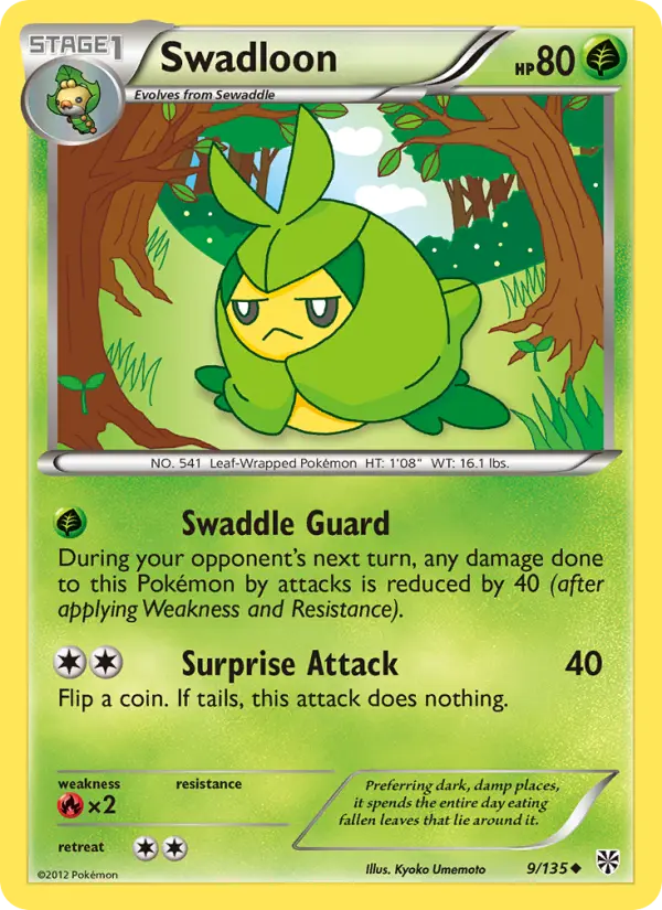 Swadloon Uncommon Pokemon card #9 from Plasma Storm