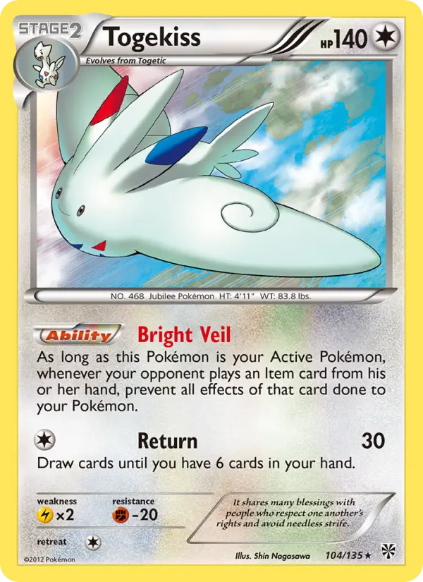 Togekiss Rare Pokemon card #104 from Plasma Storm