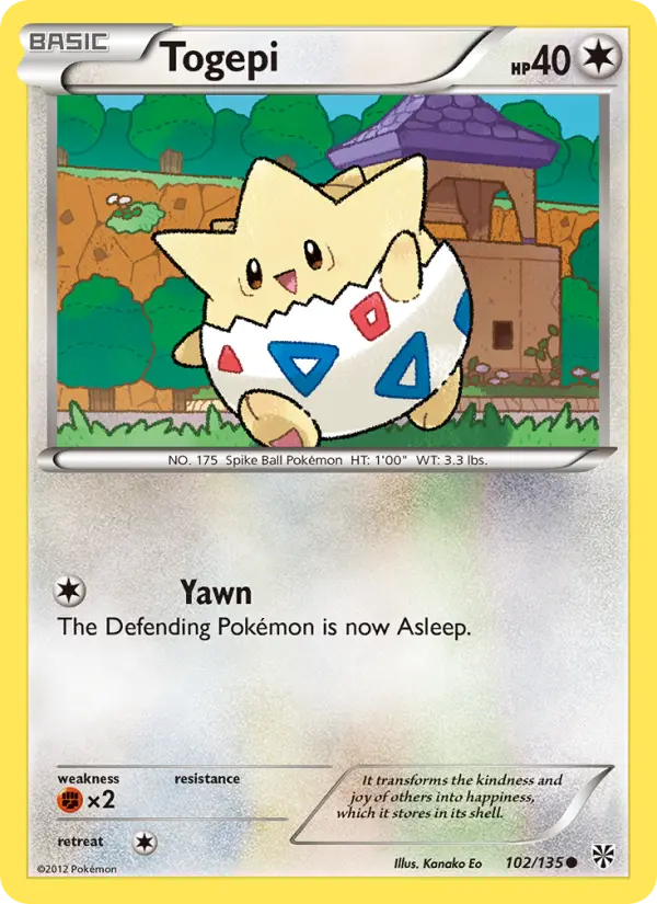 Togepi Common Pokemon card #102 from Plasma Storm