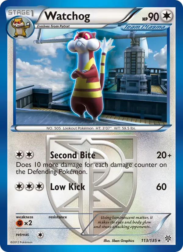 Watchog Rare Pokemon card #113 from Plasma Storm