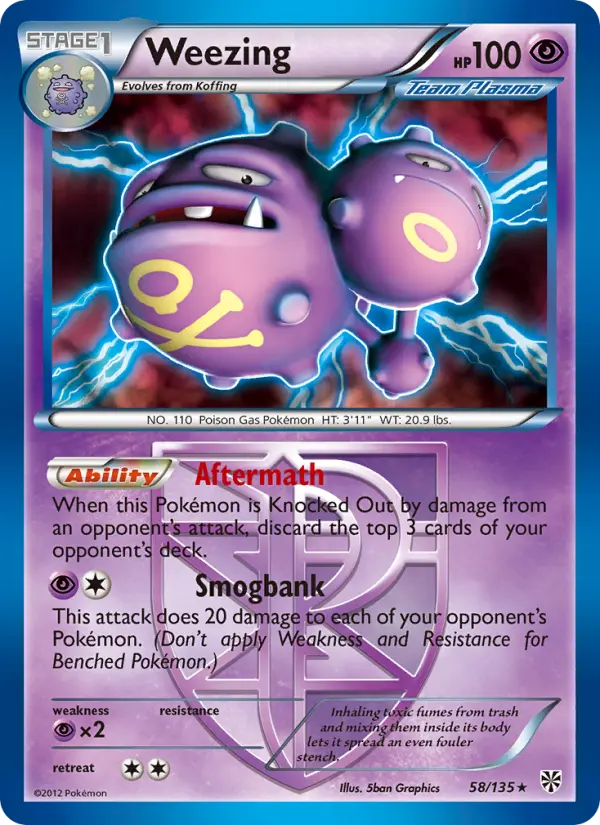 Weezing Rare Pokemon card #58 from Plasma Storm