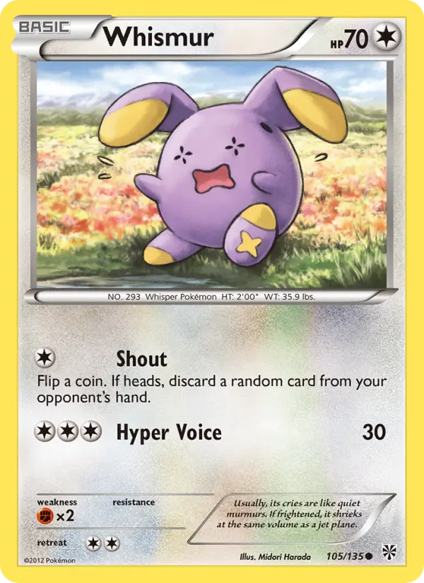 Whismur Common Pokemon card #105 from Plasma Storm