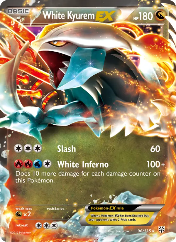 White Kyurem-EX Rare Pokemon card #96 from Plasma Storm