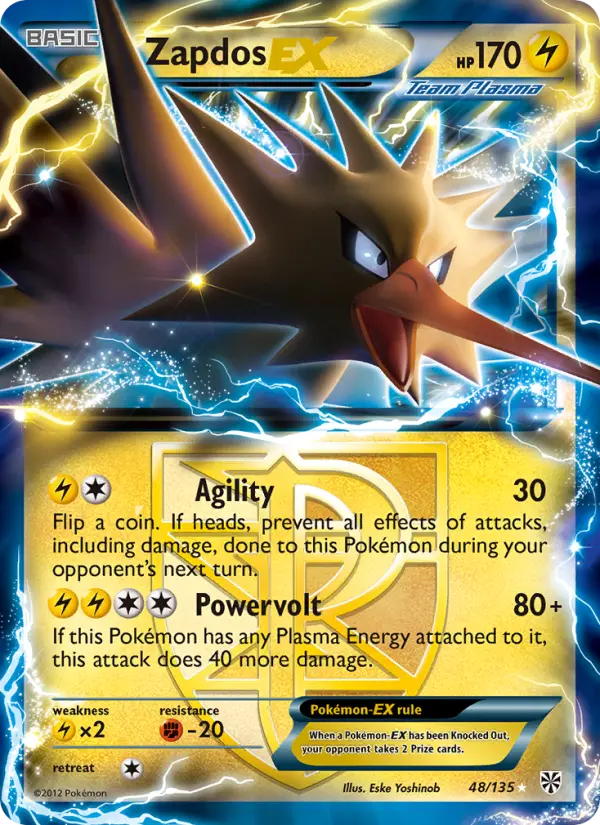 Zapdos-EX Rare Pokemon card #48 from Plasma Storm