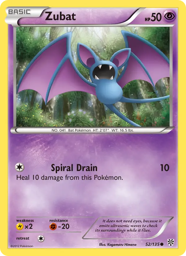 Zubat Common Pokemon card #52 from Plasma Storm