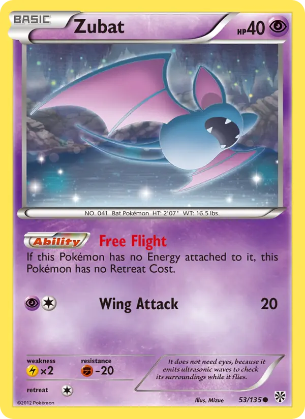Zubat Common Pokemon card #53 from Plasma Storm