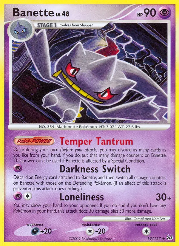 Banette Rare Pokemon card #19 from Platinum