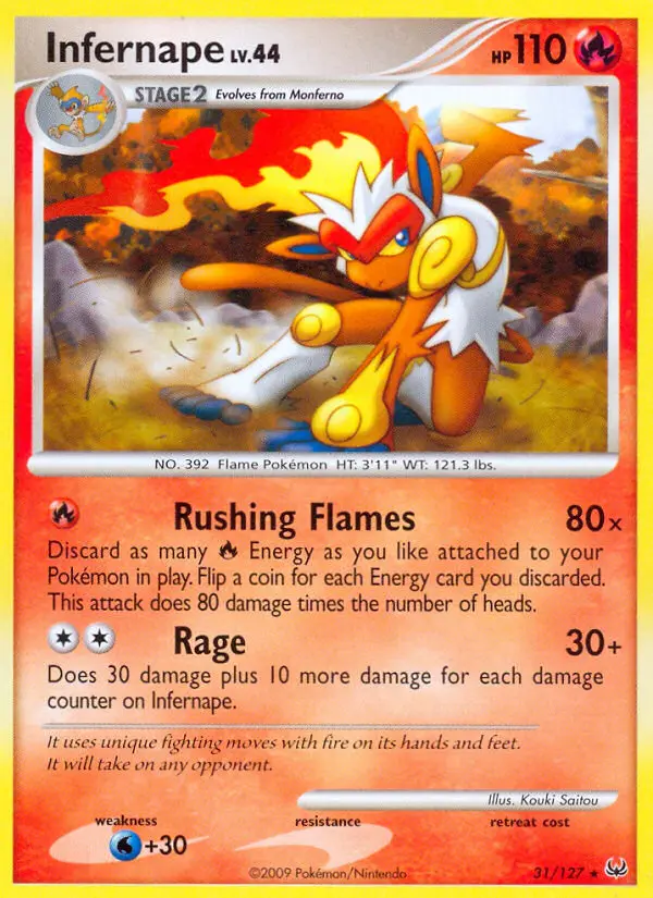 Infernape Rare Pokemon card #31 from Platinum