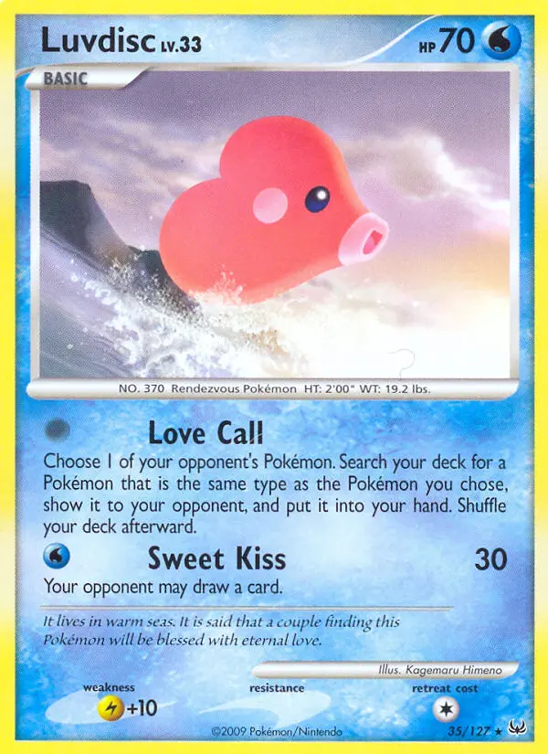 Luvdisc Rare Pokemon card #35 from Platinum