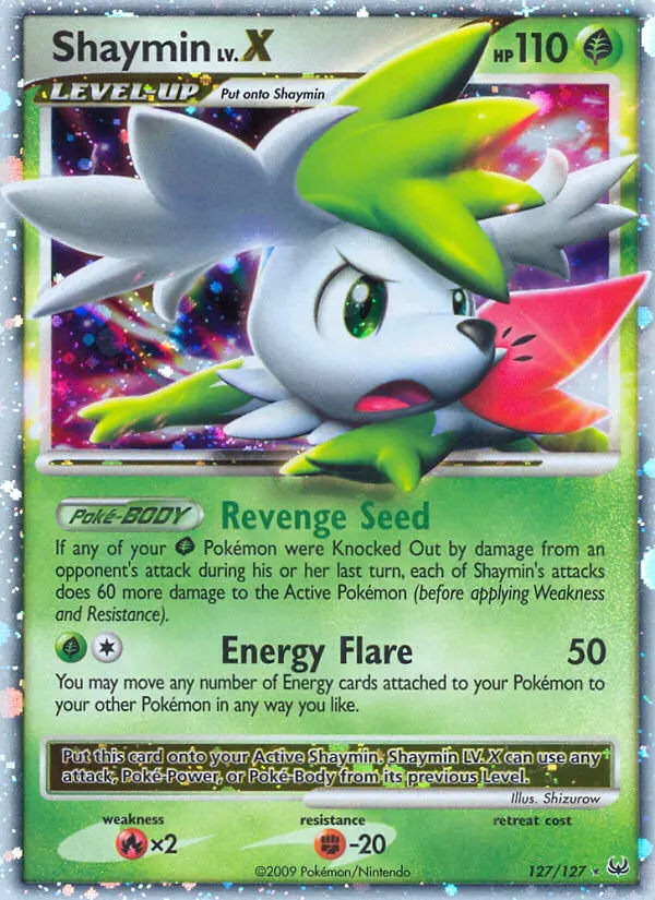 Shaymin Rare Holo LV.X Pokemon card #127 from Platinum