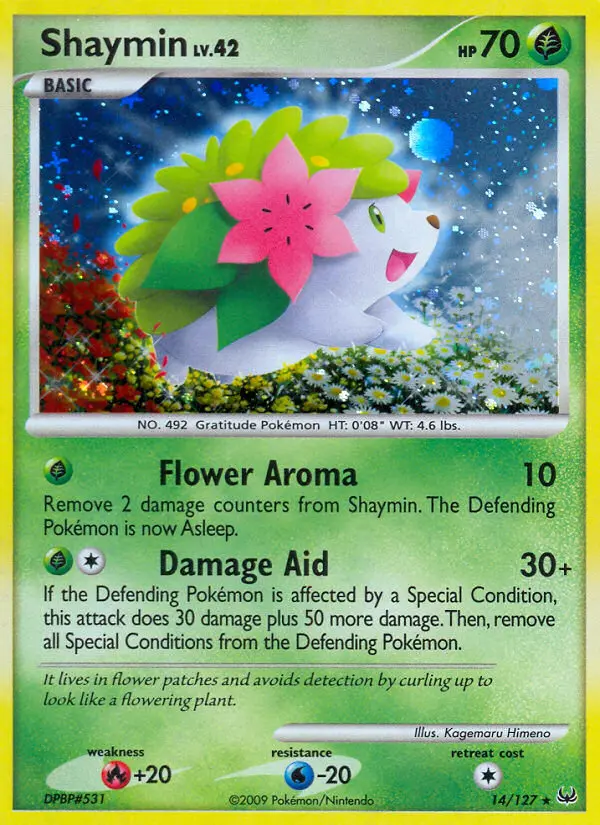 Shaymin Rare Holo Pokemon card #14 from Platinum