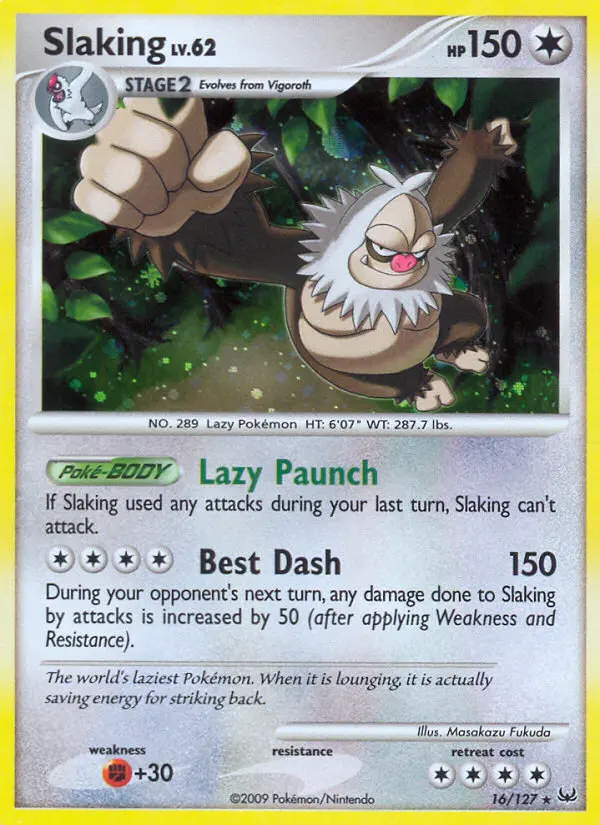 Slaking Rare Holo Pokemon card #16 from Platinum