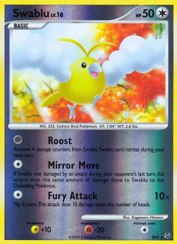 Swablu Rare Pokemon card #SH5 from Platinum