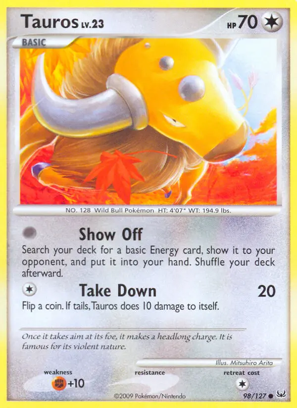 Tauros Common Pokemon card #98 from Platinum