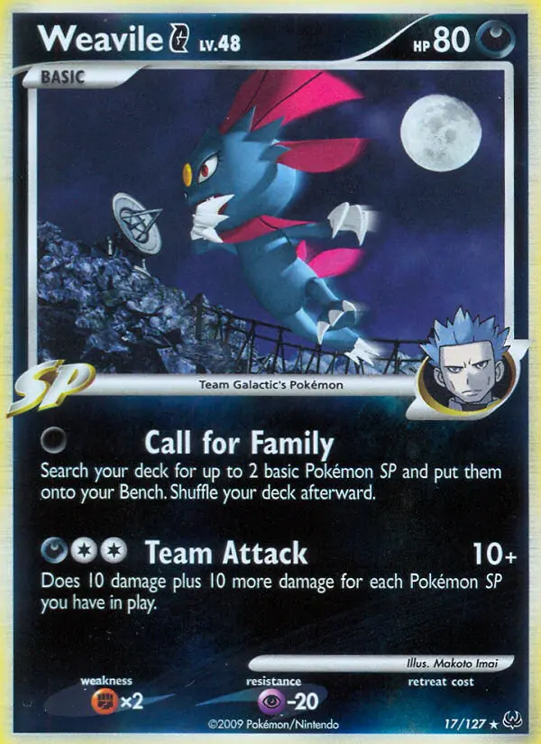 Weavile G Rare Holo Pokemon card #17 from Platinum