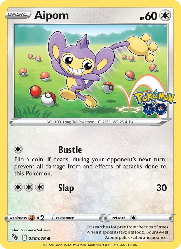 Aipom Common Pokemon card #056 from Pokémon GO