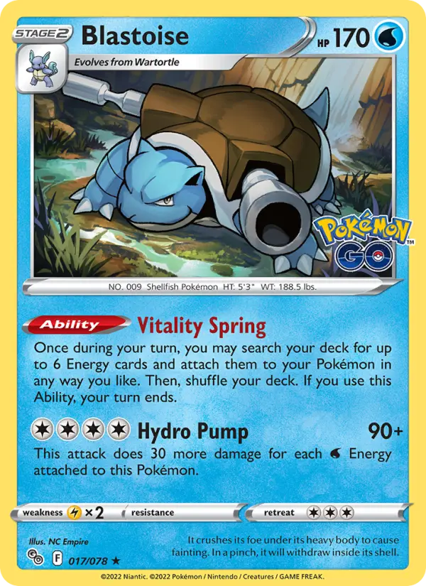 Blastoise Holo Rare Pokemon card #017 from Pokémon GO