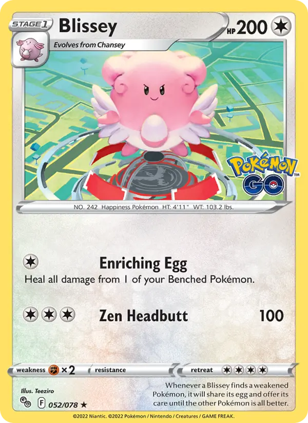 Blissey Holo Rare Pokemon card #052 from Pokémon GO
