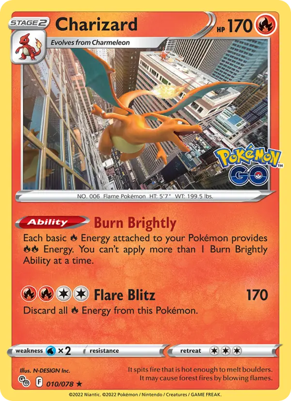 Charizard Holo Rare Pokemon card #010 from Pokémon GO