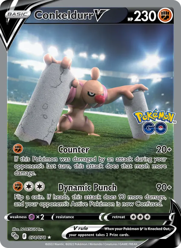 Conkeldurr V Ultra Rare Pokemon card #074 from Pokémon GO