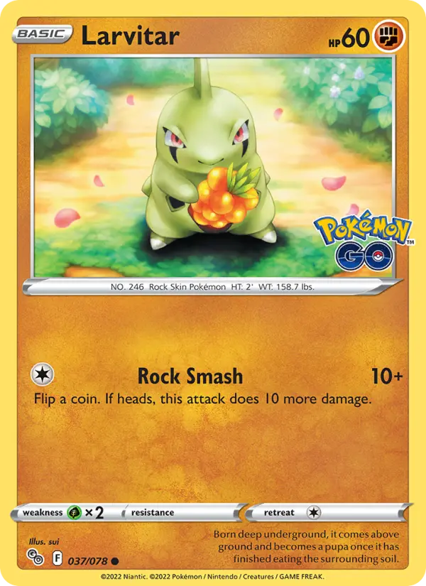 Larvitar Common Pokemon card #037 from Pokémon GO