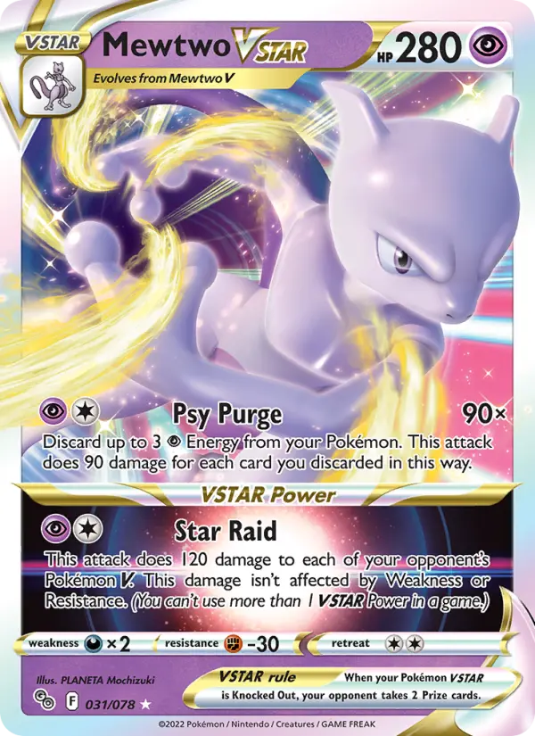 Mewtwo VSTAR Holo Rare VMAX Pokemon card #031 from Pokémon GO