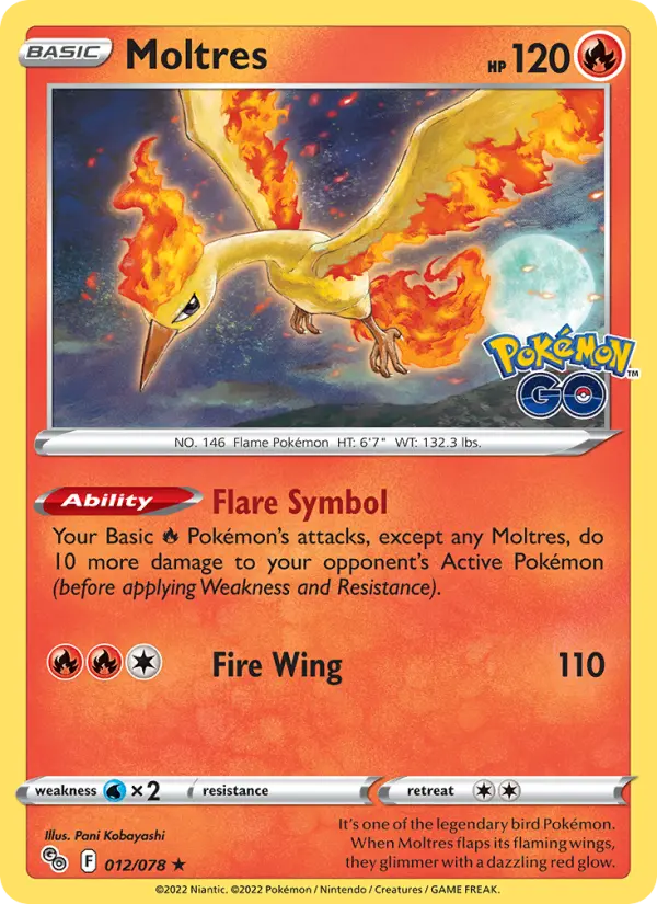 Moltres Holo Rare Pokemon card #012 from Pokémon GO