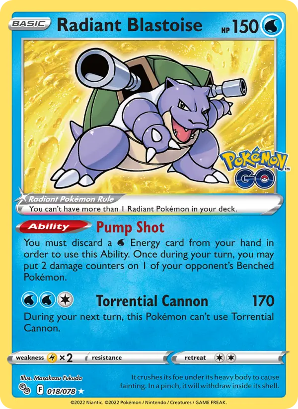 Radiant Blastoise Radiant Rare Pokemon card #018 from Pokémon GO