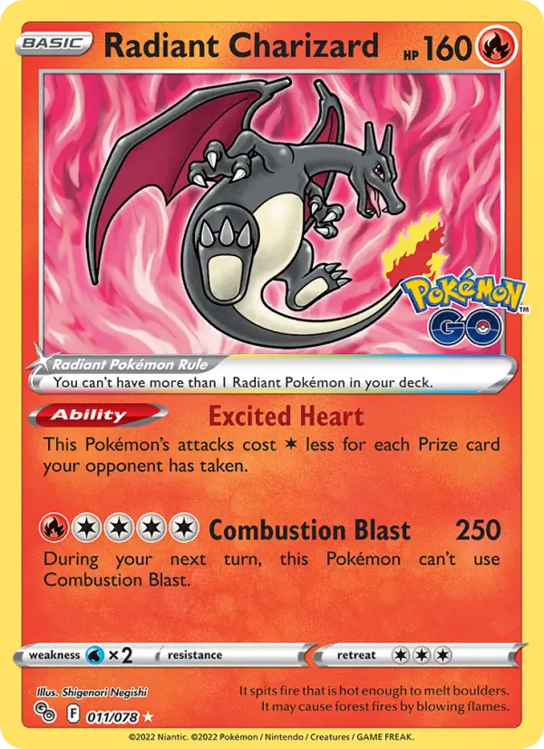 Radiant Charizard Radiant Rare Pokemon card #011 from Pokémon GO