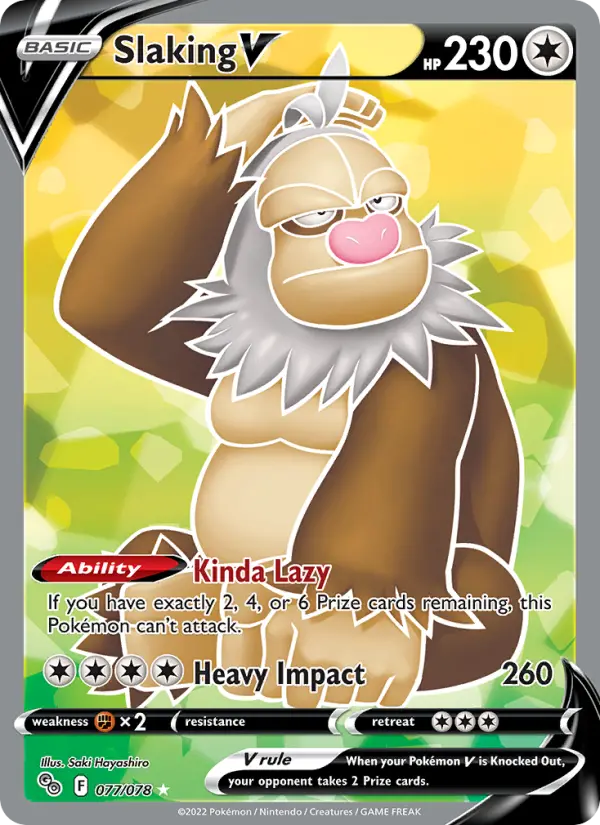 Slaking V Ultra Rare Pokemon card #077 from Pokémon GO