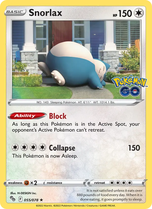 Snorlax Holo Rare Pokemon card #055 from Pokémon GO