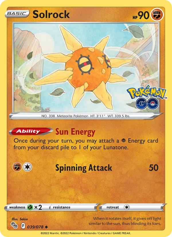 Solrock Uncommon Pokemon card #039 from Pokémon GO