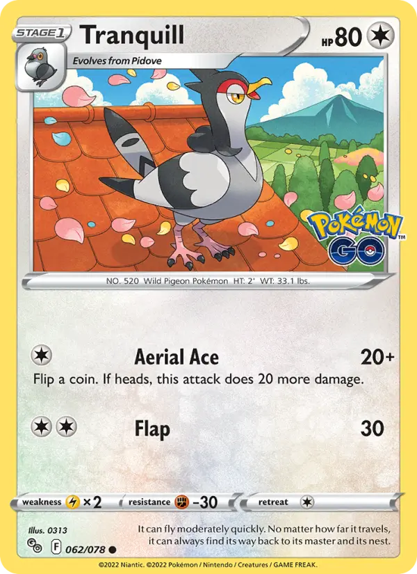 Tranquill Common Pokemon card #062 from Pokémon GO