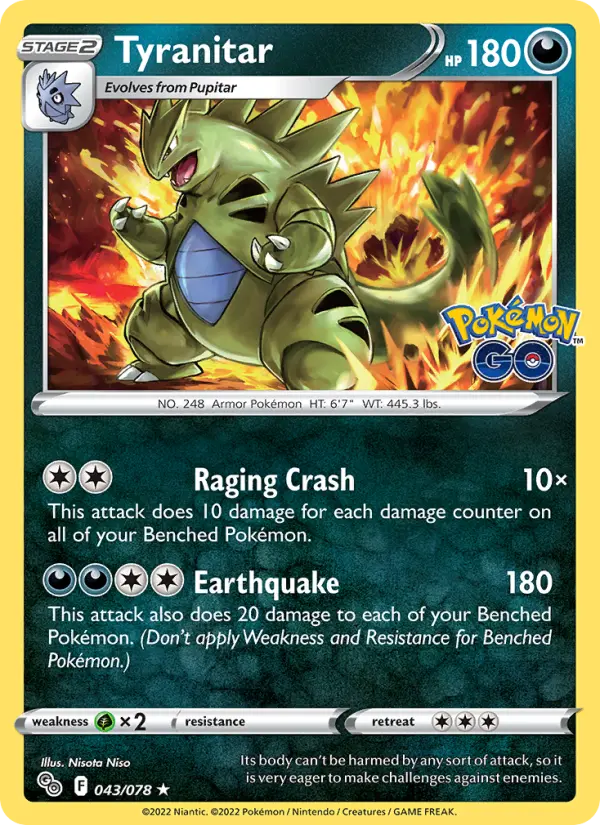 Tyranitar Holo Rare Pokemon card #043 from Pokémon GO