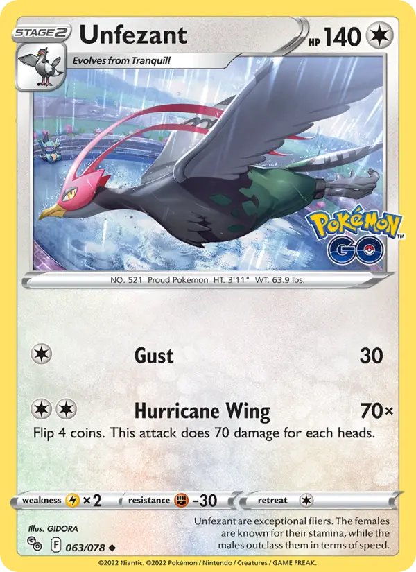 Unfezant Uncommon Pokemon card #063 from Pokémon GO