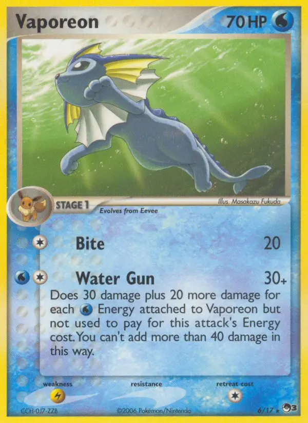 Vaporeon Rare Pokemon card #6 from POP Series 3